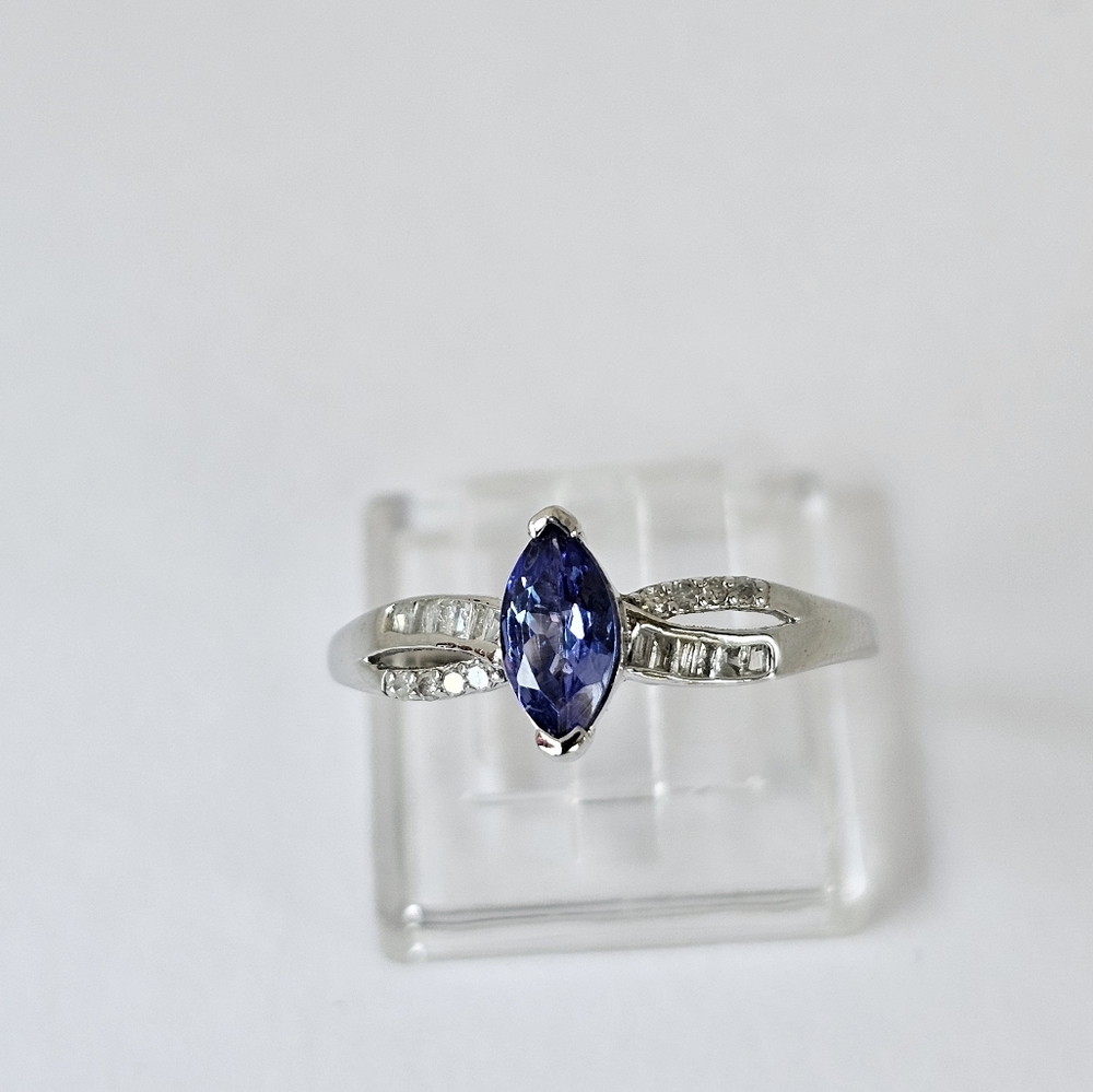 Genuine AAA Tanzanite & Diamond Ring Size 9! - Picture 5 of 7